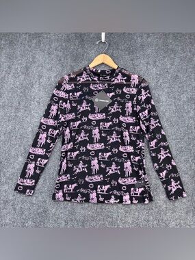 NWT Marigold Kiss Black Mesh Pink Cowboy Burnout Women’s M Western